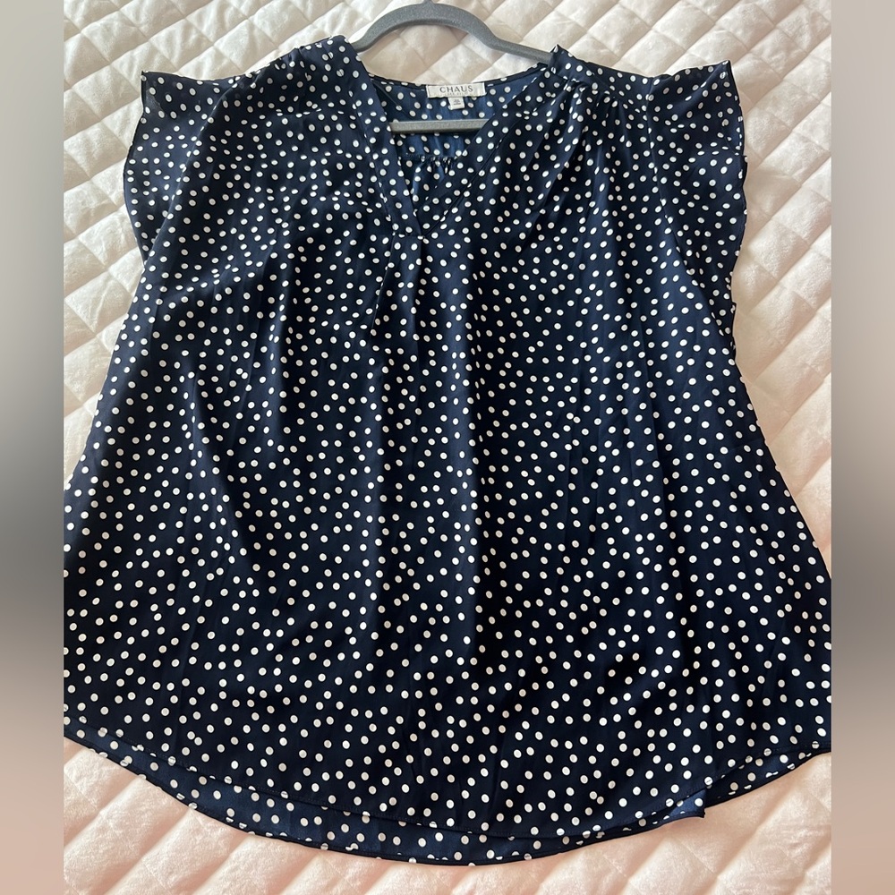 Chaus Navy and White Polka Dot Blouse 3X